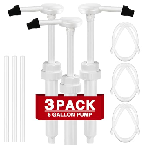 3 Pack 38-400 1 oz 5 Gallon Pump Dispenser with 50cm Extended Tube | Pump for Large Gallon Bucket, Cap to Avoid Dripping, Great for Shampoo, Conditioner, Bleach Liquid, Laundry, Detergent, Oil