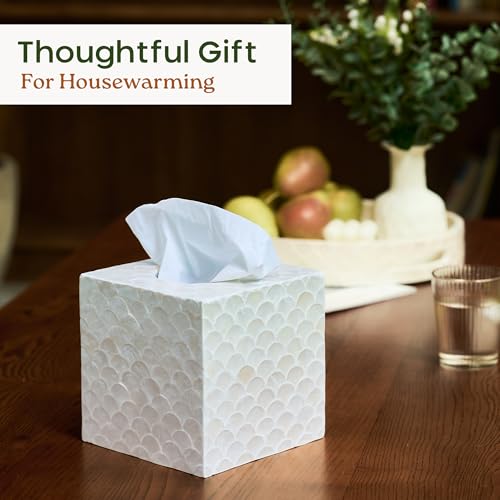5.5" Capiz Square Tissue Box Cover, Coastal Tissue Box Holder