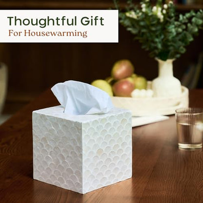 5.5" Capiz Square Tissue Box Cover, Coastal Tissue Box Holder