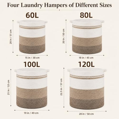 OIAHOMY 80L Laundry Baskets Hamper with Handles,Decorative Basket for Living room,Woven Storage Basket for Toys Bin,Pillows, Blankets,Clothes-20x18in-Gradient Yellow