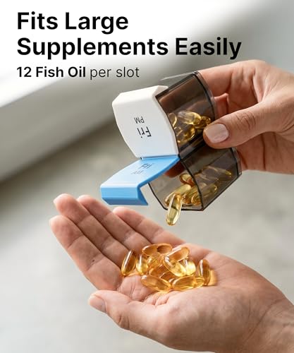 Extra Large Pill Organizer AM PM - Weekly Pill Box 7 Day for Big Vitamins & Supplements, Large Capacity Medicine Organizer with 7 Detachable Compartments, XL Pill Case for Seniors, Athlets, Caregivers