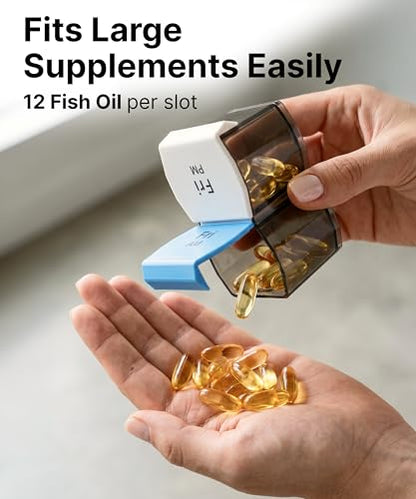 Extra Large Pill Organizer AM PM - Weekly Pill Box 7 Day for Big Vitamins & Supplements, Large Capacity Medicine Organizer with 7 Detachable Compartments, XL Pill Case for Seniors, Athlets, Caregivers