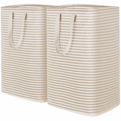 Lifewit 2 Pack Laundry Basket 80L Each, Collapsible Clothes Hamper with Reinforced Handles, Freestanding Waterproof Design for Bedroom and Laundry Room, Beige 160L Total