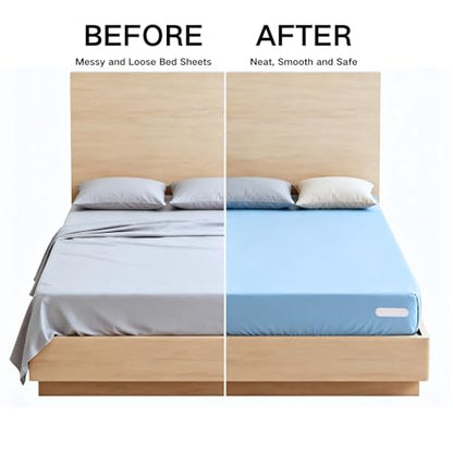 Upgrade Bed Sheet Holders for Corners, Lock Sheet Holders, Fasteners Sheet Keep Sheets Firm & Tight, Durable Heavy Duty Bed Fitted Sheet Clips, Sheet Locks, Fit All Mattress - 4Pcs White
