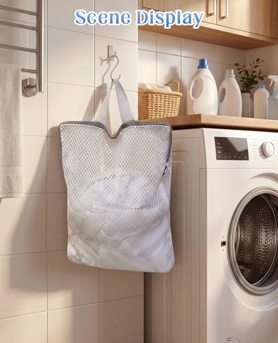 4 Pcs Mesh Hanging Laundry Bag with S Hooks, 15"x12" Laundry Bags for Washing Machine for Clothes Delicates Lingerie Sock