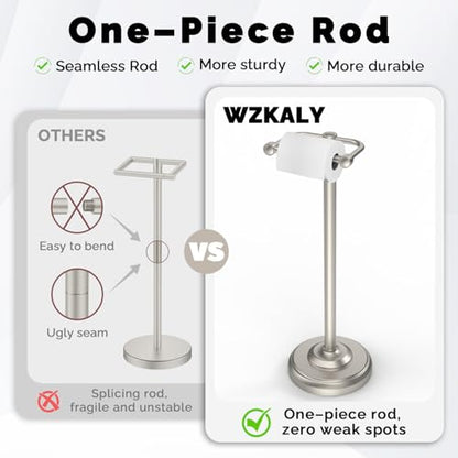 Toilet Paper Holder Stand, Brushed Nickel Toilet Paper Holder Free Standing, Post Pivoting Design & Stable Weighted Base SUS304 Stainless Steel for Bathroom(Mega Roll)