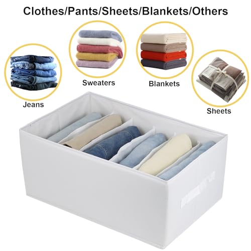Fordonral Extra Large Clothes Closet Organizer 6 Compartments for Jean Sweater Sheets to Shirt - Divided Clothing Storage Boxes for Closet, Wordrobe, Bedroom, Shelf (4pc White)