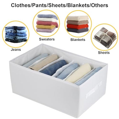 Fordonral Extra Large Clothes Closet Organizer 6 Compartments for Jean Sweater Sheets to Shirt - Divided Clothing Storage Boxes for Closet, Wordrobe, Bedroom, Shelf (4pc White)