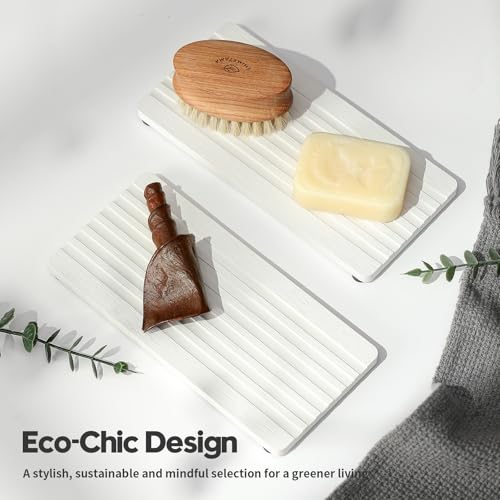 2PCS Diatomite Quick Stone Drying Tray Mat for Bathroom & Kitchen Counter, Instant Dry Water Absorbent Drink Bar Coasters,Vanity Sink Caddy Organizer,Dish Soap Sponge Holder, Ivory,8"x3.8"
