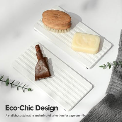 2PCS Diatomite Quick Stone Drying Tray Mat for Bathroom & Kitchen Counter, Instant Dry Water Absorbent Drink Bar Coasters,Vanity Sink Caddy Organizer,Dish Soap Sponge Holder, Ivory,8"x3.8"