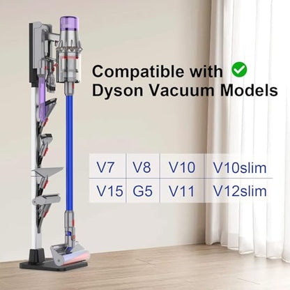 Vacuum Stand for Dyson, Compatible with V15/V12/V10/V9/V8/V7/V6/G5, Aluminum + Plastic Material, Adjustable Height, with Hidden Cord Management