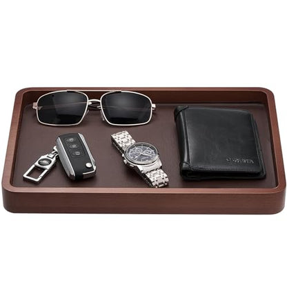 ProCase Wood Valet Tray for Men, Key Tray, Desk & Nightstand -DarkBrown | Wood Catch-All EDC Tray for Nightstand Decor, Desk & Entryway, Holds Keys, Wallets, Watches, Phones & Coins