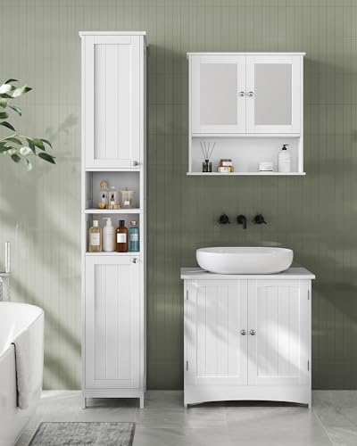 Tall Storage Cabinet with Lights, Slim Freestandin... (Cloud White | Engineered Wood)
