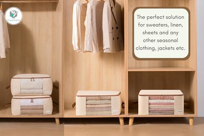 Canvas Storage Bags Designer Organizer for Clothing 2 Pack – Clothes Organizers for sweaters, clothing, garment, bedding, quilt, linens, large bag with zip & window, mothproof