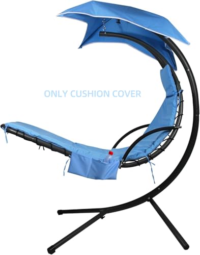 MICTONY Outdoor Hanging Lounge Chair Replacement Cushion Cover and Umbrella Fabric, Made for Patio Curved Chaise Hammock Floating Swing Chair Pads, Waterproof Soft Fabric (Cushion Not Included), Blue