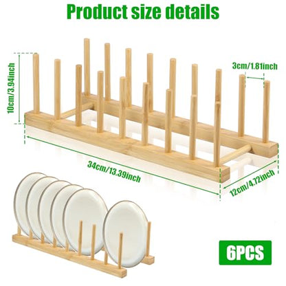 6 Pack Bamboo Wood Plate Rack and Pot Lid Holder,... (Bamboo | Bamboo Wood)