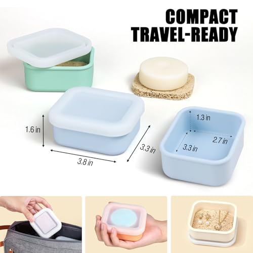 OTHIX 2 Pack Leakproof Silicone Travel Soap Case, Small Bar Soap Holder Container with Drainage Layer & Mini Portable Soap Dish Fits for Shampoo Bar, Gym, Camping (Baby Blue & Sage Green)