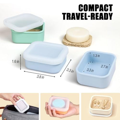 OTHIX 2 Pack Leakproof Silicone Travel Soap Case, Small Bar Soap Holder Container with Drainage Layer & Mini Portable Soap Dish Fits for Shampoo Bar, Gym, Camping (Baby Blue & Sage Green)