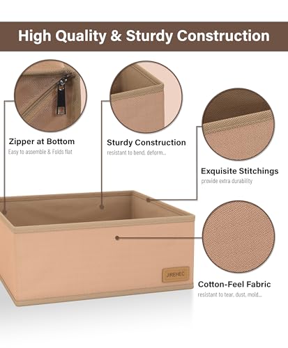 Dresser Drawer Organizer Clothes, 6 Pack Foldable Storage Boxes with Zipper, 600D Fabric, Cream, Drawer Dividers for Underwear, Socks, Baby Clothes