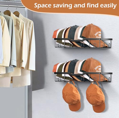 Metal Hat Racks for Baseball Caps Wall Hat Organizer Fit 48 Caps Holder, 2 Packs Sturdy Wall Mounted Hat Storage Organizer, Black, Patent: US D1,041,201 S