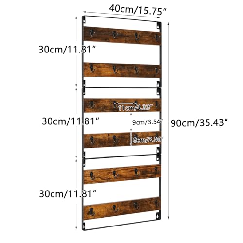 IBUYKE Coffee Mug Holder Wall Mounted,Set of 3,24 Hooks,Brown TBJ005H-3 | Mug Racks for Wall Rustic Wood Coffee Mug Rack Display Organizer for Kitchen Home Bar Coffee Station