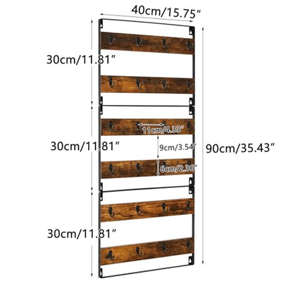 IBUYKE Coffee Mug Holder Wall Mounted,Set of 3,24 Hooks,Brown TBJ005H-3 | Mug Racks for Wall Rustic Wood Coffee Mug Rack Display Organizer for Kitchen Home Bar Coffee Station