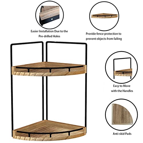 Dorhors Corner Bathroom Counter Organizer,Vanity Countertop Storage Shelf | 2-Tier Rustic Brown Rack Holder for Skincare,Perfume,Makeup,Lotion,Wood Sink Tray Stand for Kitchen,Restroom,Dresser