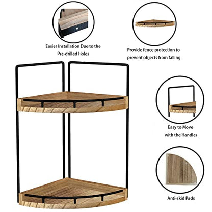 Dorhors Corner Bathroom Counter Organizer,Vanity Countertop Storage Shelf | 2-Tier Rustic Brown Rack Holder for Skincare,Perfume,Makeup,Lotion,Wood Sink Tray Stand for Kitchen,Restroom,Dresser