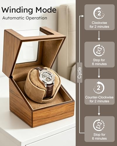 Automatic Watch Winder for Automatic Watches, Single Automatic Wooden Watch Winder Box with Optimized TPD Bi-Directional Rotation, Ultra-Quiet Japanese Motor, Dual Power Display Case, Gift for Men, Watch Collectors & Luxury Watch Owners