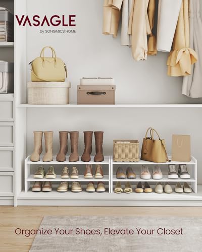 VASAGLE Shoe Rack for Closet, Stackable Organizer Shelf | Stackable Shoe Organizer Shelf for Entryway, 2 Tiers, 11.7 x 32.3 x 14.2 Inches, White, CUSTOS Collection, ULBS060WZ01S