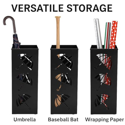 Okllen Metal Umbrella Holder, Square Umbrella Stand Rack for Entryway, 6.3" x 6.3" x 16.5", Black
