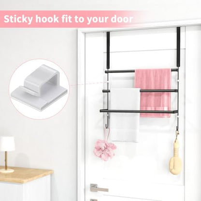 FLE Over The Door Towel Rack, Door Towel Bar, Black | Over Door Design, Stainless Steel Door Towel Rack, Rust-Resistant; Space-Saving for Bathroom, Hangs Bath Towels