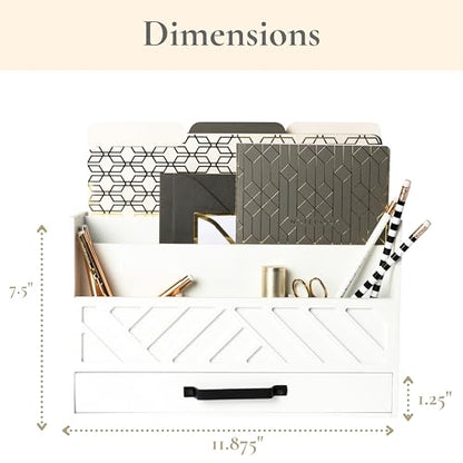 BLU MONACO | Wooden Mail Organizer with Drawer | Mail Organizer Countertop with 6 Compartments | Bill Holder for Desk | White Desktop Mail Sorter