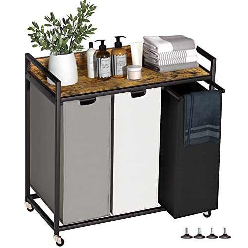Laundry Hampers with Shelf, Laundry Basket 3 Secti...