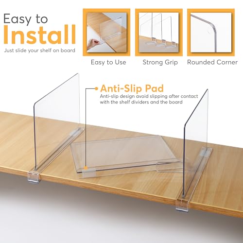 12 Pack Acrylic Shelf Dividers for Closet 11x7.9 Inch – Acrylic Dividers for Shelves Clear Closet Shelf Separators for Purses, Clothes Storage – Vertical Bookshelf Dividers for Bedroom & Kitchen