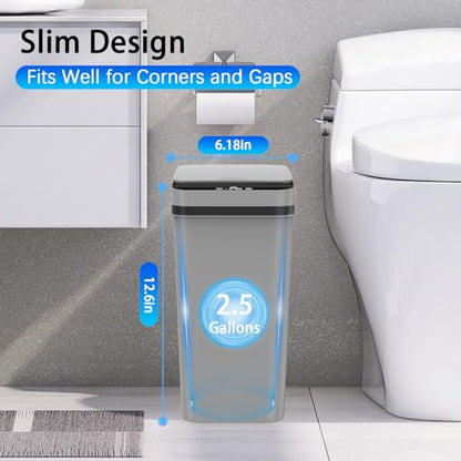 Kssvzz 3 Pack Automatic Small Bathroom Trash Can with Lid (2.5 Gallon) | Touchless Garbage Can, Motion Sensor Smart Trash Bin, Slim Trashcan, Waterproof Plastic Wastebasket for Bedroom Office