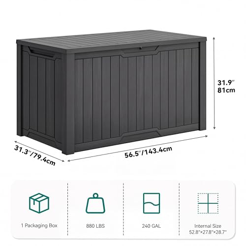YITAHOME XXL 240 Gallon Large Outdoor Storage Deck Box for Patio Furniture | Outdoor Cushions, Garden Tools and Sports/ Pools Equipment, Weather Resistant Resin, Lockable (Dark Gray)