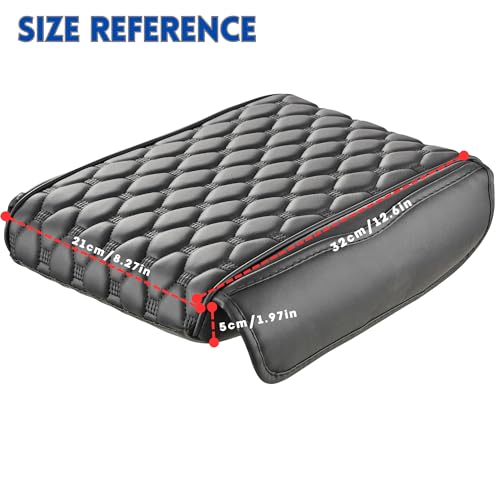 Car Armrest Cushion Pad Auto Center Console Cover with Storage Bag Memory Foam Arm Rest Console Pad Leather Universal Fit for Most Vehicles (Thick Pad, Black)
