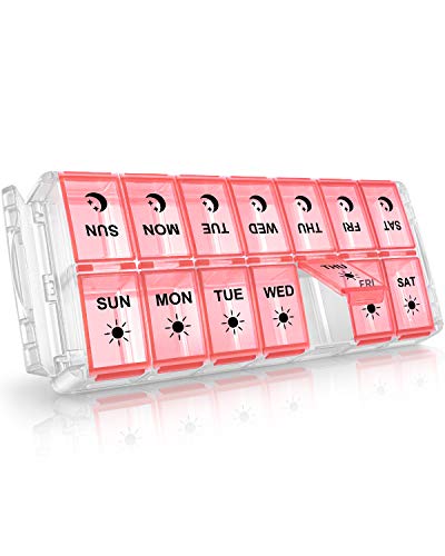 Weekly Pill Organizer 7 Day 2 Times a Day Extra La... (Pink | Plastic)
