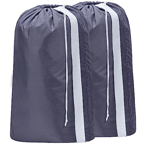 HOMEST 2pack XL Laundry Bag with Strap, Clothes Organizer for Dorm & Travel | Heavy-duty nylon material supports bulky garments and daily transport between baskets and storage areas, Grey
