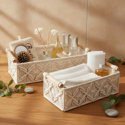 Boho Decor Basket for Toilelt Paper Storage Bathroom Baskets for Organizing | for Bedroom Living Room Nursery Home Decor and Entryway Countertop Storage Use,White