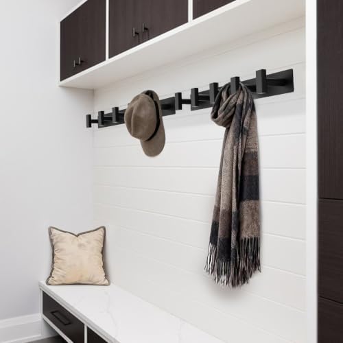 Bntuk Coat Rack Wall Mount - 5 Coat Hooks, Towel Racks for Bathroom Robes Bags Keys, Hat Rack Wall Towel Hooks Organizer Essential (Black)