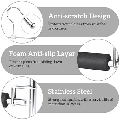 SINDAX Pants Hangers Space Saving - 4Pack, 5 Layers Space Saving Hangers, Sturdy Stainless Steel Pant Rack with Anti-Slip Swing Arm, Closet Organizers and Storage for Trousers Jeans