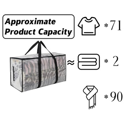 6-Pack Extra Large Clear Moving Bags with Zippers, 93L Heavy Duty Storage Totes with Wrap-Around Handles, Collapsible Clothes & Holiday Storage Bins Alternative (100lb Capacity)