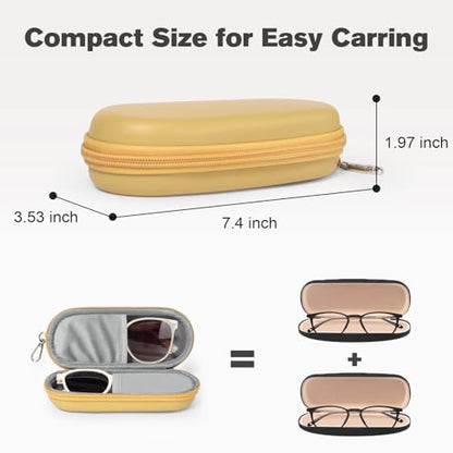 Double Eyeglasses Case, Dual Glasses Sunglasses Organizer with Zipper Closure, Eyewear Storage Box for Men Women Travel