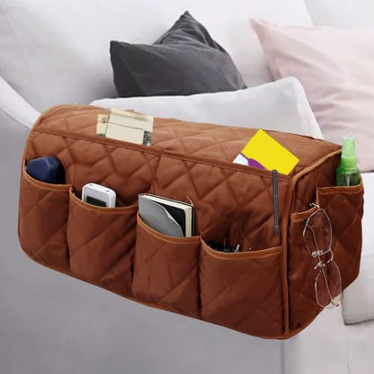 MEHIDFY Armchair Caddy, Waterproof Sofa Armrest Organizer, Non Slip Recliner Organizer, Remote Holder for Recline, Recliner Caddy with 14 Pockets Storage for TV Remote, Phone, Magazine (Brown)