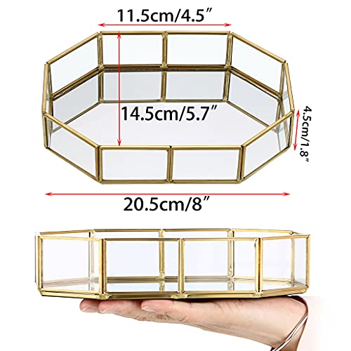 Hipiwe Mirror Glass Vanity Tray - Gold Ornate Makeup Organizer Perfume Tray | Vintage Octagonal Dresser Trays for Jewelry Trinket Organizer, Bathroom Storage Trays for Home Decor
