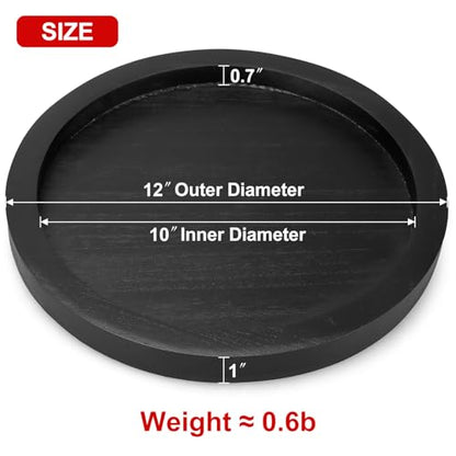 Black Wooden Decorative Trays for Kitchen Counter Living Room Centerpiece | Round Ottoman Coffee Table Tray Rustic Farmhouse Dinner Table Decor Accessories Wood Candle Plate Holder Bathroom Vanity Tray