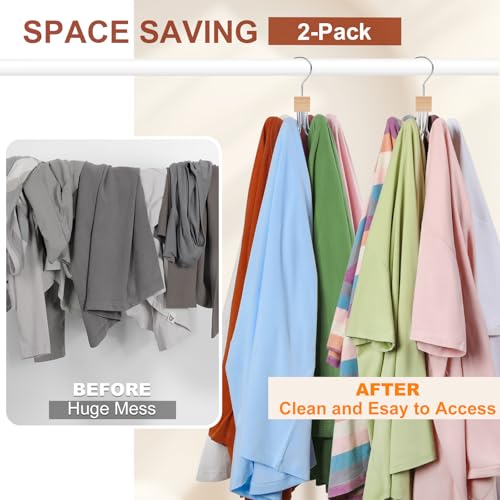TOPIA HANGER Sweatshirt Hangers 2-Pack with 6 Wooden Balls, Purse Hanger, Scarf Hanger, Wooden Closet Hooks, Handbag Organizer, Bra Hanger, Accessory Organizers for Scarf, Tanktop, Hat, Hoodie CT82N