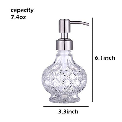 YunNasi Soap Dispenser with Pump, Clear Crystal Design, Refillable | Vintage and Elegant,Liquid Hand Soap Dish Soap Dispensers for Bathroom Counter, Kitchen Sink, Style 1